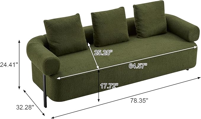 Christopher Knight Home Gilly 78 Modern Boucle Upholstered Sofa with Pillow Oversized Comfy Cloud Couch with Wooden Frame 3-Seater Sofa Couch for Living Room Bedroom Home Office Olive Green