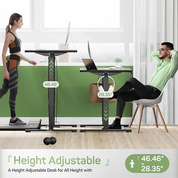 Electric Height Adjustable Standing Desk 40x24 Inches Ergonomic Sit-to-Stand Rising Computer Table for Home Office