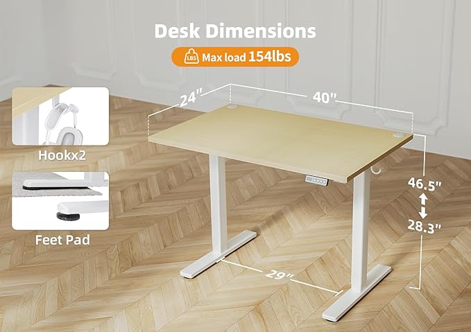 Seang Standing Desk with Adjustable Height 40x24 Inch Electric Stand Up Desk for Home Office Studio Computer Workstation Nature Top