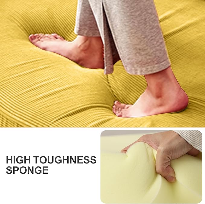 79 Convertible Sofa Bed with Pillows Corduroy Folding Sleeper Sofa with Fixed-Shape Frame Boneless Couch for Living Room Bedroom Floor Sofa Lounge No Assembly Required (C - Style - Yellow)