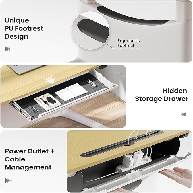 COLAMY LumiDesk All-in-1 Electric Standing Desk Height Adjustable Desk (MFC Desktop Light Maple + White)