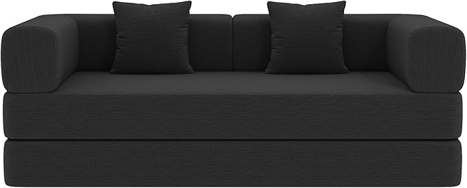 KEIKI Convertible Corduroy Sleeper Sofa Bed with Cylindrical Pillow Folding Floor Mattress Couch with Fixed Shape Frame for Living Room Studio Lounge
