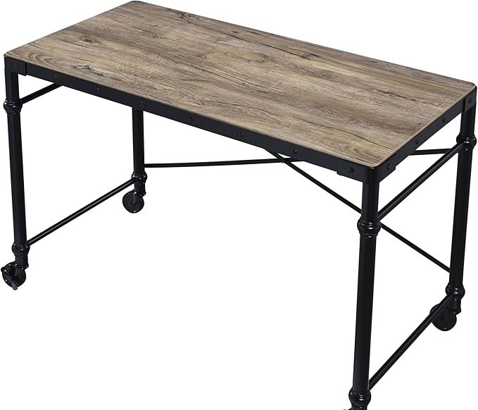 Rustic Oak &amp Black Writing Desk - Industrial Home Office Computer Desk