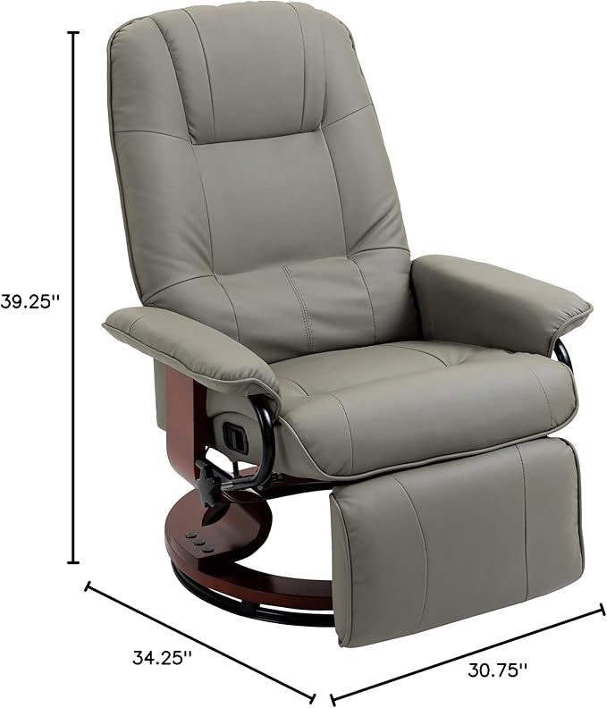 Faux Leather Manual Recliner with Swivel Wood Base White Upholstery Comfortable and Stylish for Living Room or Office
