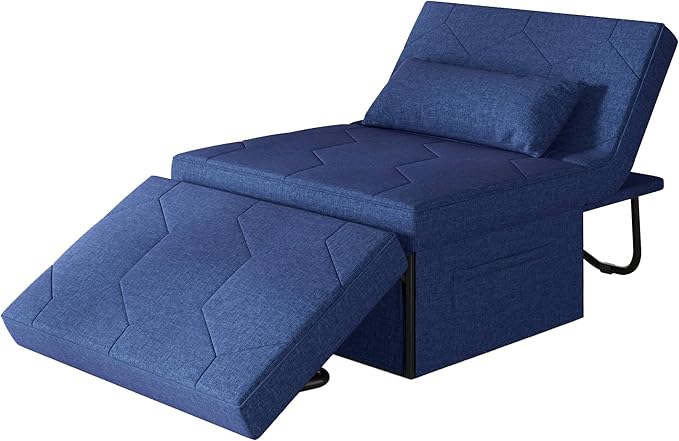 4 in 1 Sleeper Chair Convertible Sleeper Sofa with Ottoman Ottoman Bed for Adults Sofa Bed with Adjustable Backrest for Living Room Apartment Office Jean Blue