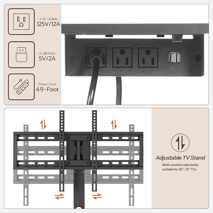 HOOBRO TV Stand with Mount and Power Outlet LED Entertainment Center with Swivel TV Mount for 32/45/55/60/65/70/75 inch TVs TV Cabinet with 3-Tier Storage for Living Room Bedroom Black BB46UDDS01