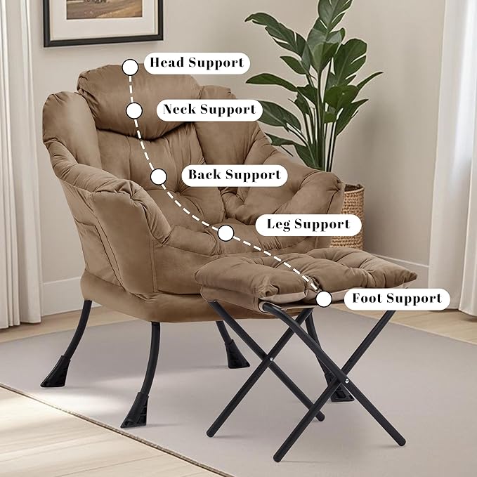 Lazy Chair with Ottoman Comfy Accent Lounge Chair with Side Pocket Modern Reading Armchair with Footrest Upholstered Sofa Chair for Small Spaces Bedroom Living Room Dorm Brown