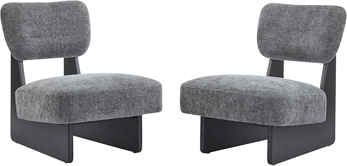 Set of Two Accent Chairs Chairs Living Room Set of 2 - Comfortable Accent Chair with Soft Upholstery Armless chair with Wood Base for Small Spaces Living Room Bedroom (Black+Charcoal Grey)