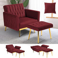 Velvet Accent Chair with Adjustable Armrests and Backrest Button Tufted Lounge Chair Single Recliner Armchair with Ottoman and Pillow for Living Room Bedroom Red