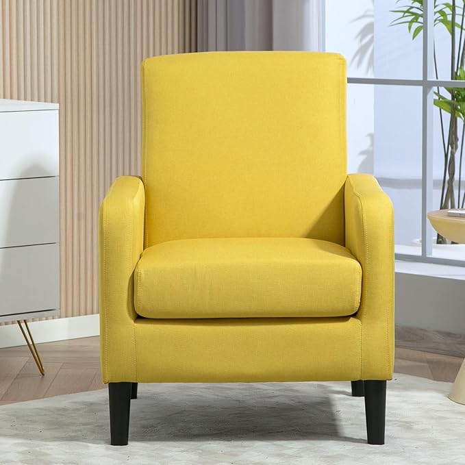 Minimalist Upholstered Armchair with Ergonomic Design Padded Seat &amp Curved Armrest Decorative Comfy Accent Chair Ideal for Living Room Bedroom Office Mustard Yellow