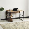 Epinki Black Metal Frame 58 Looden Top 2 Shelves Writing and Computer Desk for Home Office Oak