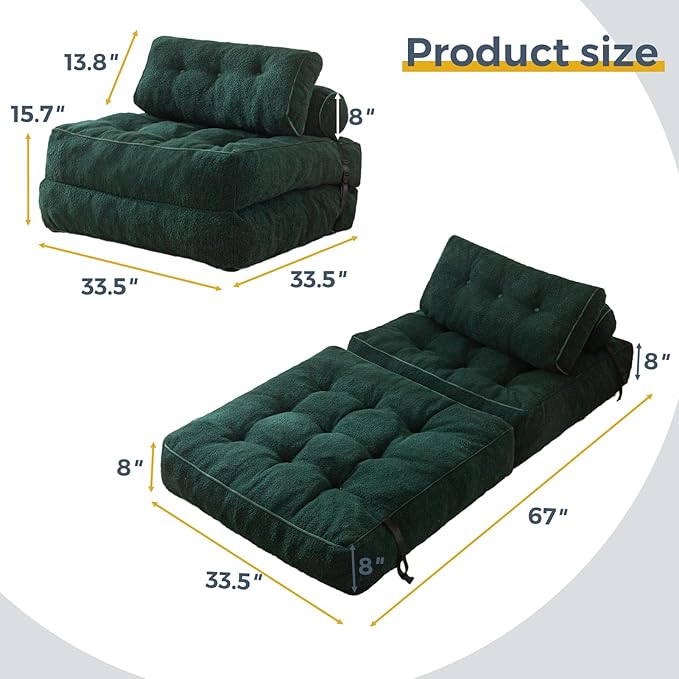 MAXYOYO Folding Sofa Bed Convertible Sleeper Chair with Pillow Portable Fold Out Sofa Couch Boucle Fabric Comfy Foldable Mattress with Back Support for Living Room Apartment