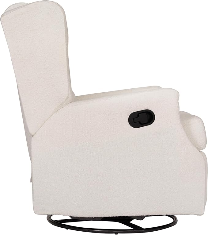Flash Furniture Omma Swivel Glider Rocking Recliner Manual Wingback Recliner with 360 Degree Swivel for Living Room Bedroom or Nursery Upholstered Off-White Boucle