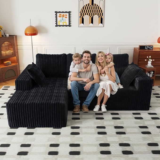 96 Cloud Sectional Couch with L-Shape Chaise4 Seat Modern Modular Sofa with Side PocketsUpholstered Couches for Living Room Bedroom Boneless CouchNo Assembly Required
