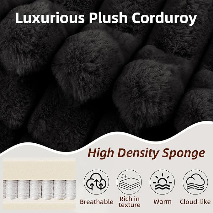 121 Cloud Sectional CouchOversized Corduroy Couches with L-Shape ChaiseModern Modular Sofa with Deep SeatUpholstered Boneless Couch for Living Room (Black Left Facing Chaise)