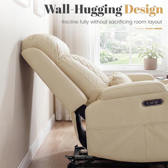 3-Seater Power Recliner Sofa with Adjustable Headrest Zero Wall Hugger Electric Reclining Couch Drop-Down Console with AC Outlets/USB/Type-C 2 Lumbar Pillows &amp Side Pockets