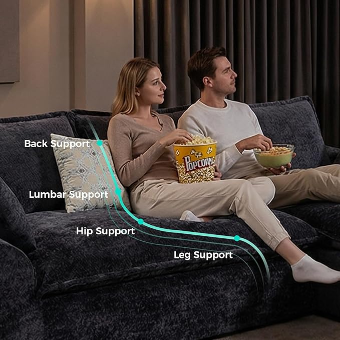 103”Modular Sectional SofaUpholstered Boneless Couch for Living Room BedroomModern Modular L-Shaped Chaise CouchCloud Sectional Sofa with Deep Seat (BlackLeft Facing Chaise)