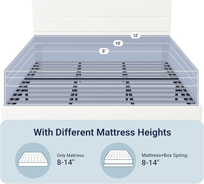 Allewie King Size Platform Bed Frame with Velvet Upholstered Headboard and Wooden Slats Support Fully Upholstered Mattress Foundation/No Box Spring Needed/Easy Assembly White