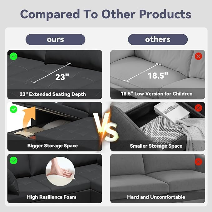 Sleeper Sofa Couch with Pullout Bed 83.5'' L Shaped Convertible Sofa Bed Couches for Living Room Small Apartment Pull Out Couch with USB Storage Chaise Cup Holder Linen Fabric Black