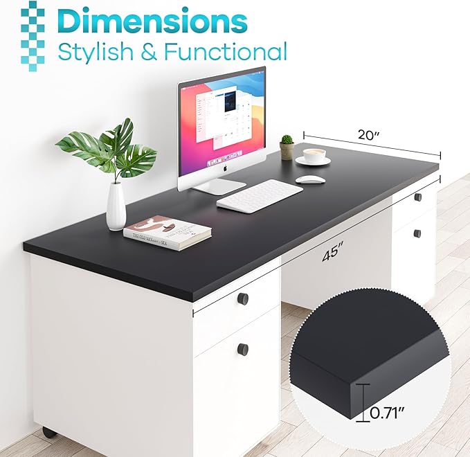 Kaboon 45x20 inch Black Table Top Universal Solid One-Piece Desktop Reversible Melamine Countertop Double Desks L-Desk DIY