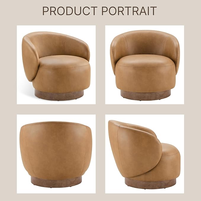 Swivel Accent Chair Modern Round Barrel Armchair with Upholstered Faux Leather for Living Room Bedroom Waitingroom1 BoxBrown