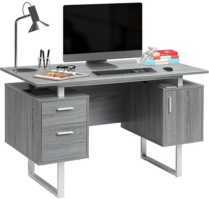 Techni Mobili Modern Office Desk with Storage Gray