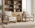 CIMOTA Modern Mid Century Accent Chairs Set of 2 Comfy Armchairs with 8.5 Thick Cushion &amp Armrests Upholstered Reading Lounge Chairs with Natural Wood Frame for Living Room Bedroom Office Beige