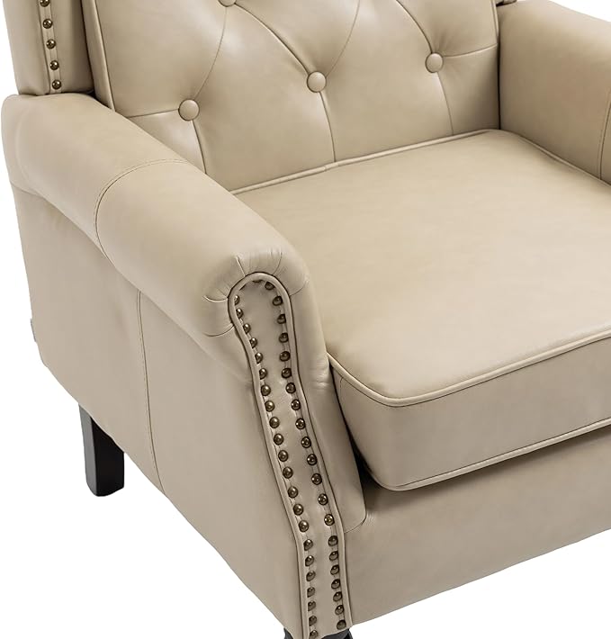 Modern Living Room Armchair Mid Century Accent Chair with Rolled Arms and Tufted BackUpholstered PU Leather Sofa Leisure Chair for Living Room/Bedroom/Office/Club