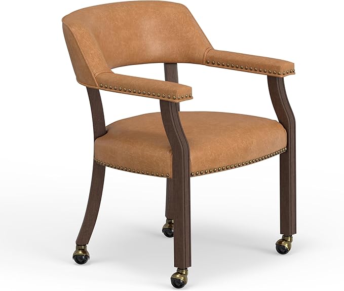 Modern Accent Chair Upholstered PU Leather Barrel Armchairs with Rubberwood Legs Comfy Lounge Arm Chair Hollow-Out Side Club Chair for Living Room Bedroom Office (Walnut Brown)