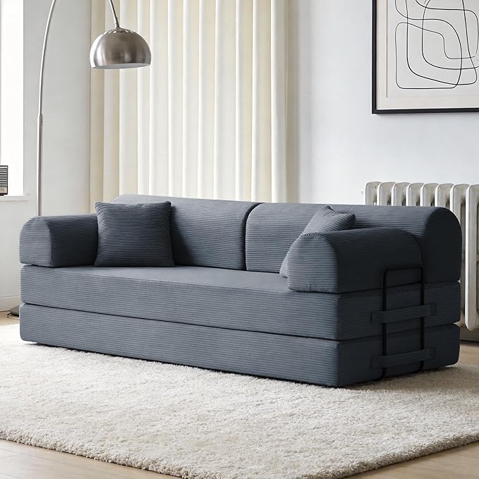 KEIKI 78 2Seat Sleeper Corduroy Sofa Couch for Executive Suite Apartment Living Family Friendly Homeowners Soft Plush Comfortable Cozy Relaxing Lounge Modern Contemporary Design Dark Gray