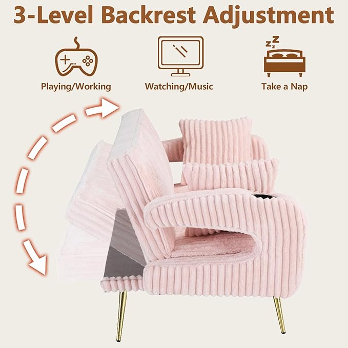 70 Beige Futon Couch Bed Sofa Comfortable Futon Loveseat with Cupholders &amp Arms Convertible Fouton Sofas with Adjustable Backrest &amp Pockets for Small Spaces Living Room Bedroom Dorm (Pink)