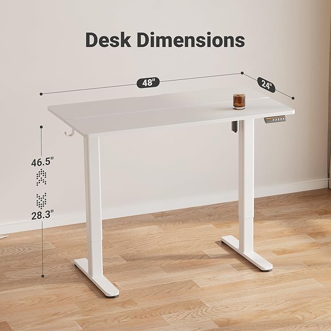 Claiks Electric Standing Desk 48x24 Inches Adjustable Height Workstation Sit Stand Home Office Desk with Splice Board White