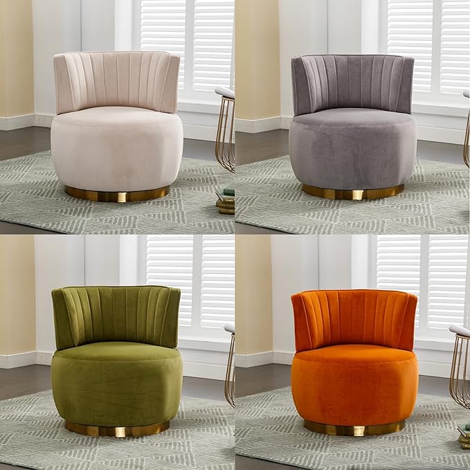 Homtique Swivel Accent Chair for Living Room Modern Upholstered Velvet Fabric Round Barrel Armchair Chair 360 Degree Swivel Small Single Leisure Sofa Chair Reading Chair for Bedroom(Olive)