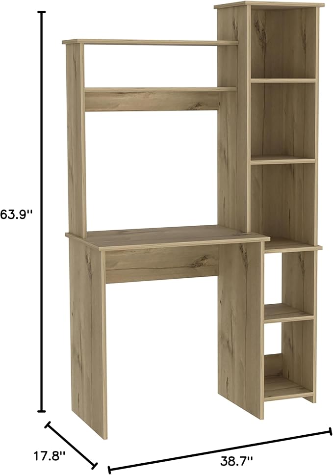 Light Oak Desk with 5 Shelves &amp Superior Storage - Compact Home Office Design