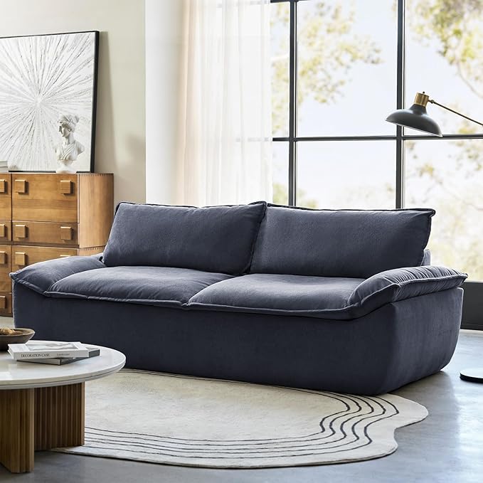 HULALA HOME 89 Oversized Boneless Couch 3 Seater Compressed Foam Sofa with Deep Seat Comfy Cloud Couch with Removable Seat and Back Cushions No Assembly Required Navy