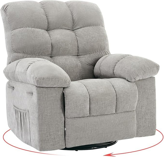 Oversized Swivel Rocker Recliner Chair for Adult360° Swivel Rock Recliner Extra Wide Manual Recliners Chenille Upholstery Overstuffed Soft Rocking Sofa ChairGrey