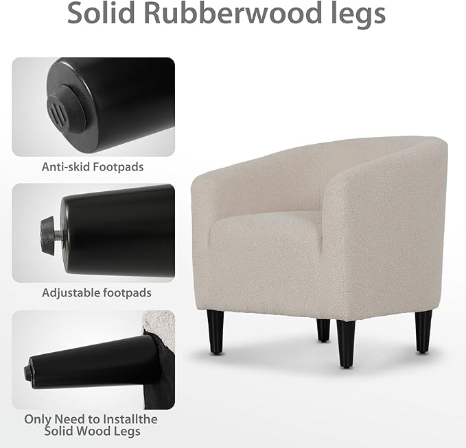 Modern Accent Chair Upholstered Barrel Armchair Single Sofa Lounge Chair with Wood Legs Comfortable Lounge Chair for Living Room Bedroom Office Small Spaces Light Gray