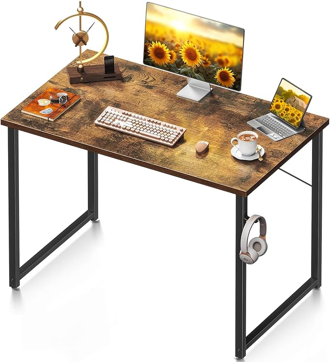ODK 40 Computer Desk for Home Office Office Table for Small Spaces Writing Desk with Headphone Hooks Pure Vintage