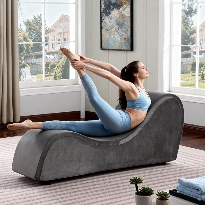 KORZEY Ergonomic Sofa Couch for Stretching Relaxation Exercise with Padded Sponge Removable &amp Washable Non-Slip Bottom Chair for Bedroom Living Room (Grey)