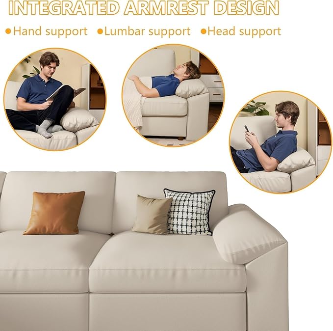 EASE MOOSE Leather Sectional Couch Oversized Modular Sectional Sofas Wide Deep Seat Modular Couch Scratch Resistant Faux Leather Material L Shaped Sofa for Big Spaces Beige