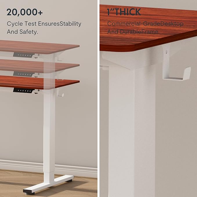 FLEXISPOT EN1 One-Piece Standing Desk with 1-Inch Thick Seamless Desktop 55x28 Electric Height Adjustable Desk for Home Office Multi-Monitor Setups &amp Easy Assembly Mahogany