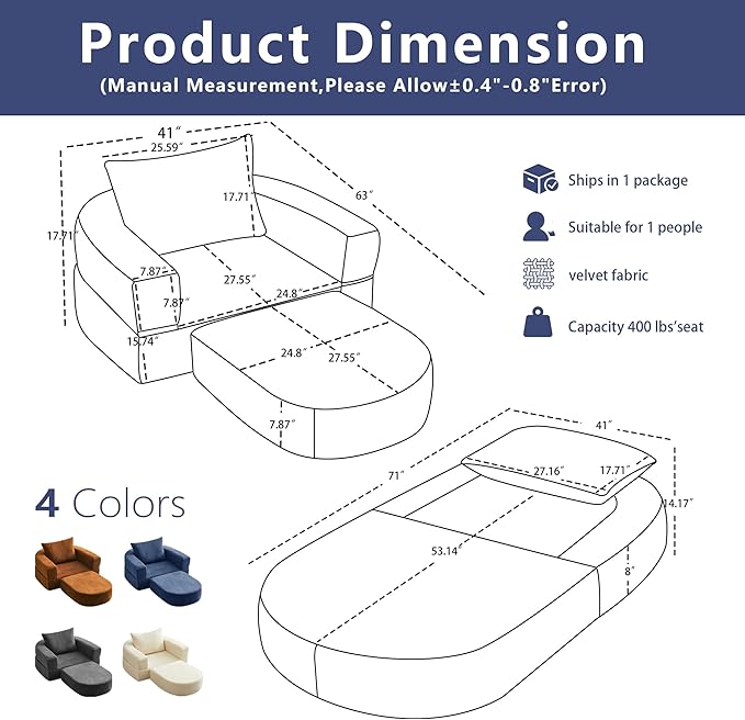 40.5 Boneless Couch Folding Sofa Bed Convertible Floor Sofa for Living RoomSleeper Chair for ApartmentLoft and Small Spaces. (1 Beige 40.5)