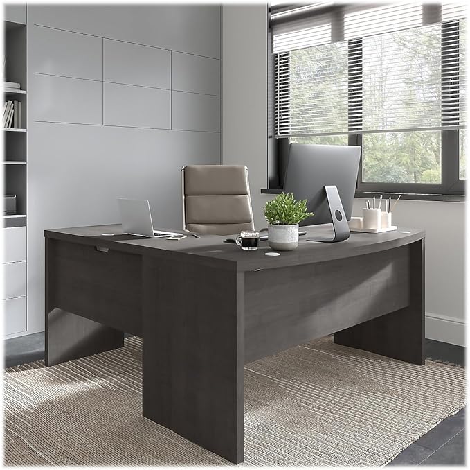 Bush Business Furniture Bow Front Desk with Wire Management | Echo Collection Office Computer Table for Home Office with Quick-to-Assemble Hardware | 60Wx28Lx30H