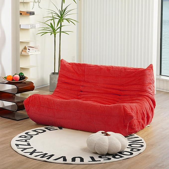 N&ampV Fireside Loveseat Mid Century Armless Twin Size Floor Sofa Soft Premium Corduroy Floor Lounge Chair Foam Sofa Accent Chair for Living Room Bedroom and Office (Red)