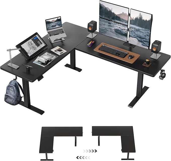FEZIBO 75 * 63 L Shaped Standing Desk Electric Height Adjustable L Shaped Desk Suitable for Home Office Black