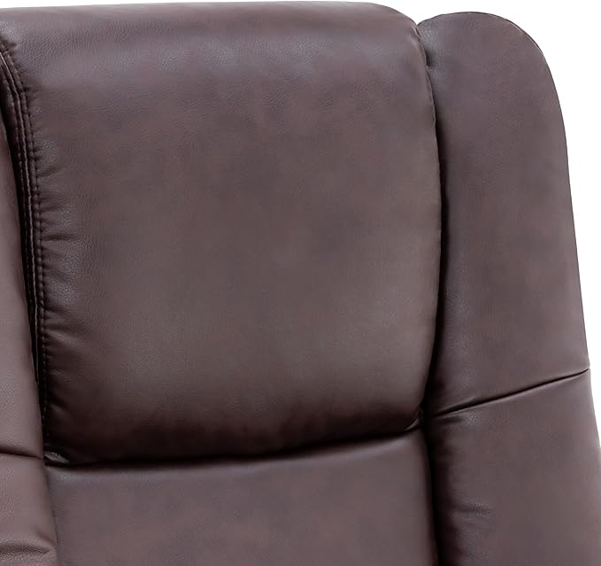 MCombo Swivel Recliner with Ottoman Chair TV Chair Sets with Vibration Massage for Small Space Living Room Bedroom 9096 9099 (Faux Leather Dark Brown)