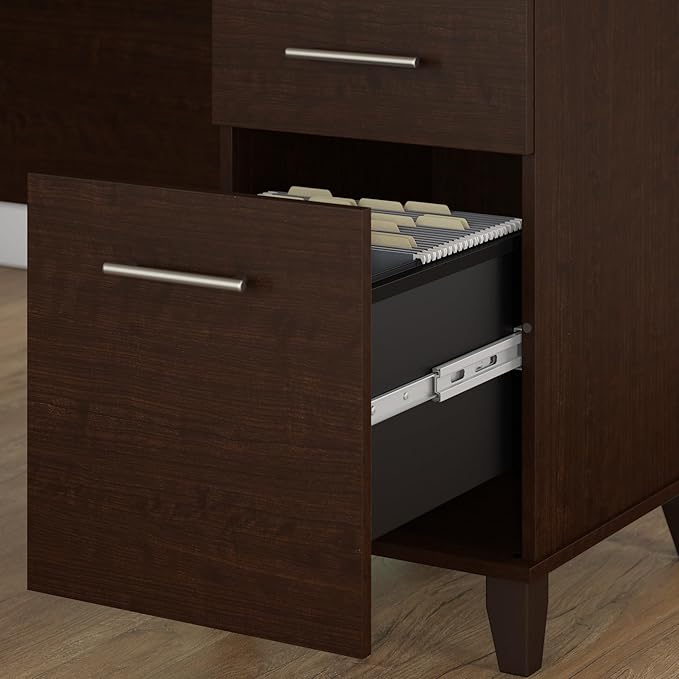 Bush Furniture Somerset L Shaped Desk with Hutch in Maple Cross | Corner Computer Table with Drawers Cabinets and Pullout Keyboard/Laptop Tray for Home Office