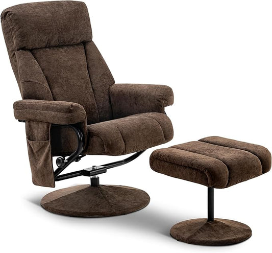 MCombo Swivel Recliner with Ottoman TV Chair with Vibration Massage Ideal for RV Small Space Living Room &amp Bedroom 4828 (Textile Dark Brown)