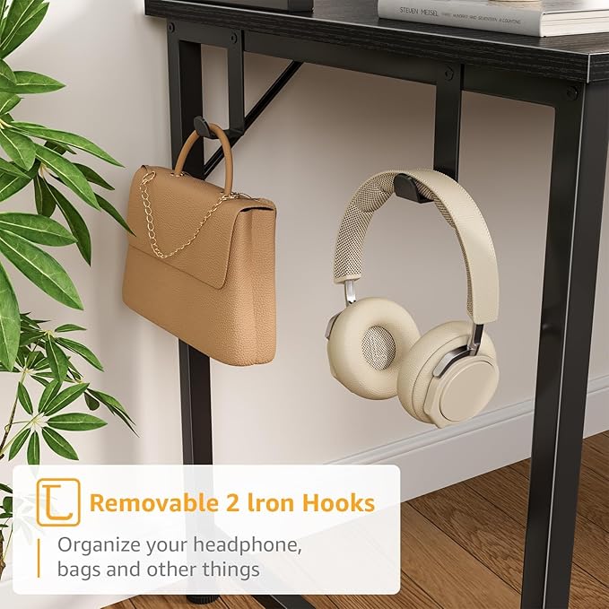 DLisiting Black Computer Desk with Hutch &amp Drawers - Office Desk with 3 Storage Drawers and Power Outlets 47 Inch Modern Study Writing Desk for Bedroom Home Office