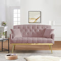 Small Velvet Loveseat Sofa 55.5-inch Modern Sofa Couch with with 2 Side Pockets Modern Tufted Sofas with Golden Metal Legs Upholstered Space Saving Love Seat for Living Room Bedroom Office Pink